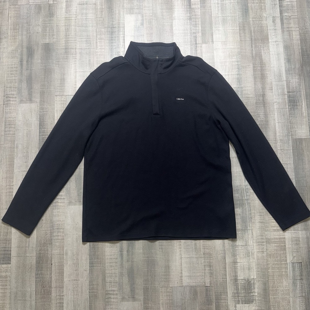 Calvin Klein Men's Quarter Zip Long Sleeve Sweater Black Size Large Striped